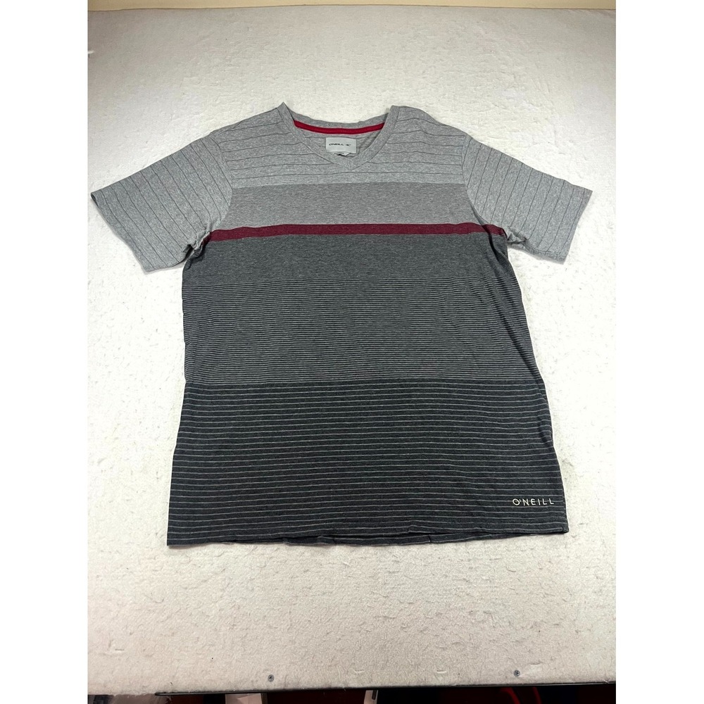 O'Neill T Shirt Mens XL Multi Striped V Neck Cotton Wordmark Logo Short Sleeve